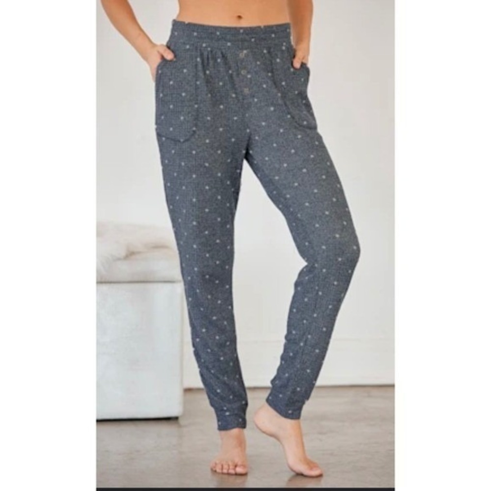 Z SUPPLY Lounge Pants Women's Size Large Gray White Polka Dot‎ Thermal Joggers